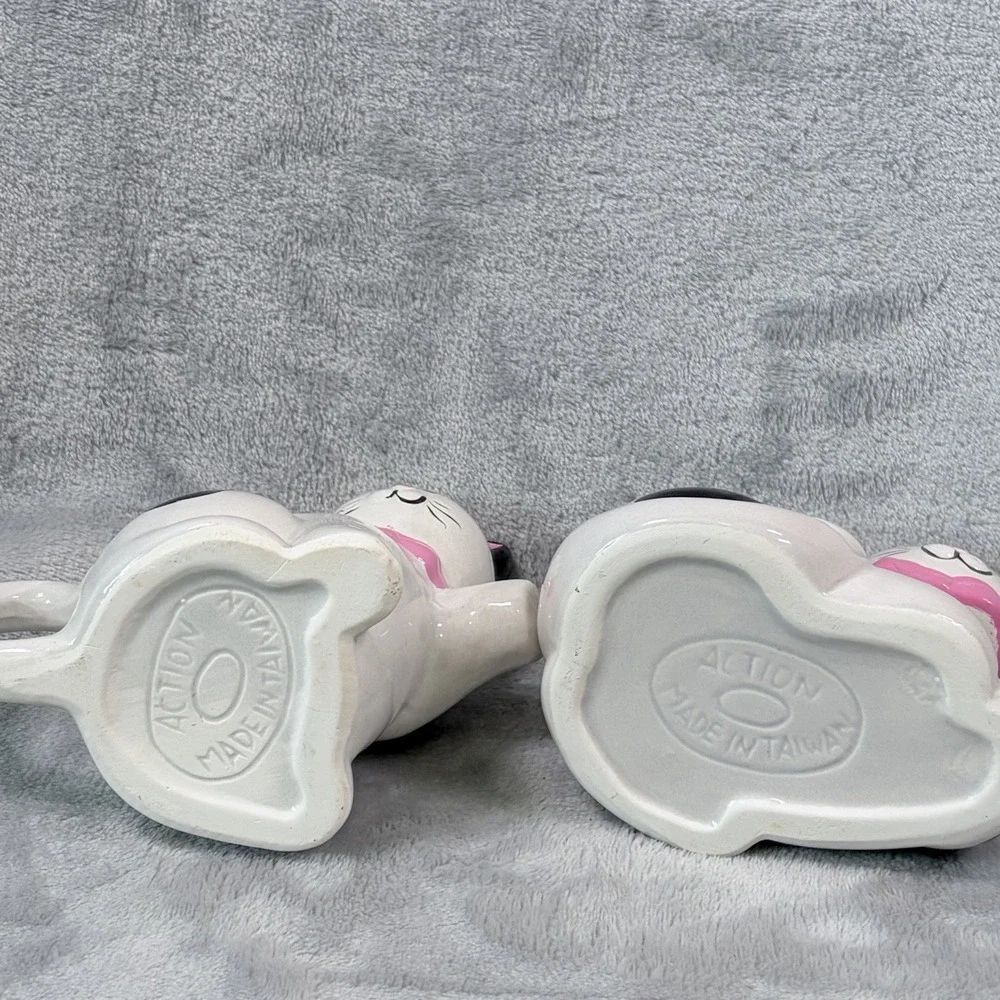 Vintage Ceramic Cat Creamer & Sugar Bowl Set Pink Bow Kitty Kitsch Kitchen Decor